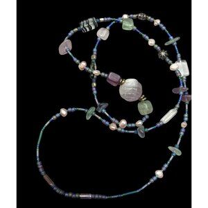 Mermaidcore Pastel Frosted Glass Pearl And Gemstone Beaded Necklace